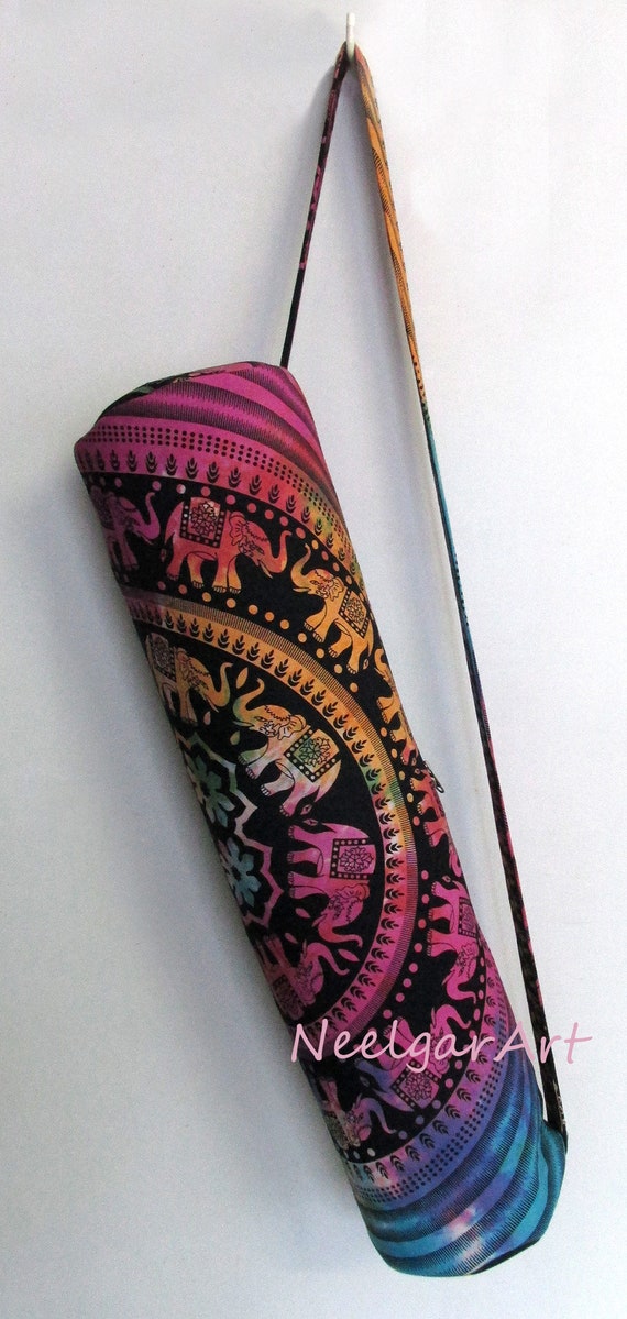 Indian Tie Dye Ethnic Cotton Gym Mat Bag With Shoulder Strap Adjustable Yoga Bag 