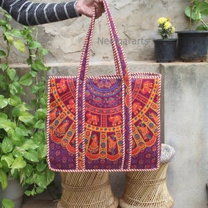 Quilted Multicolor Mandala Printed Tote Bag Indian Handmade Hand Bag Shopping Bag Woman Tote Mandala Shoulder Bag - Neelgar Arts