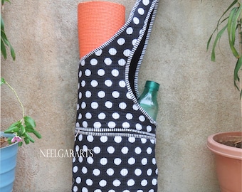 Polka Dot Yoga Mat Bag: Hand Block Printed Quilted Cotton Gym Tote