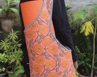 Handmade Orange Floral Quilted Yoga Mat Bag: Indian Cotton Gym Tote