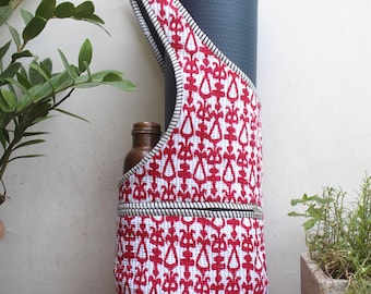 Handmade Quilted Cotton Yoga Mat Bag, Floral Print Tote with Zipper