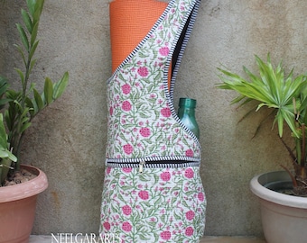 Sac pour tapis de yoga en coton matelassé floral fait main indienne