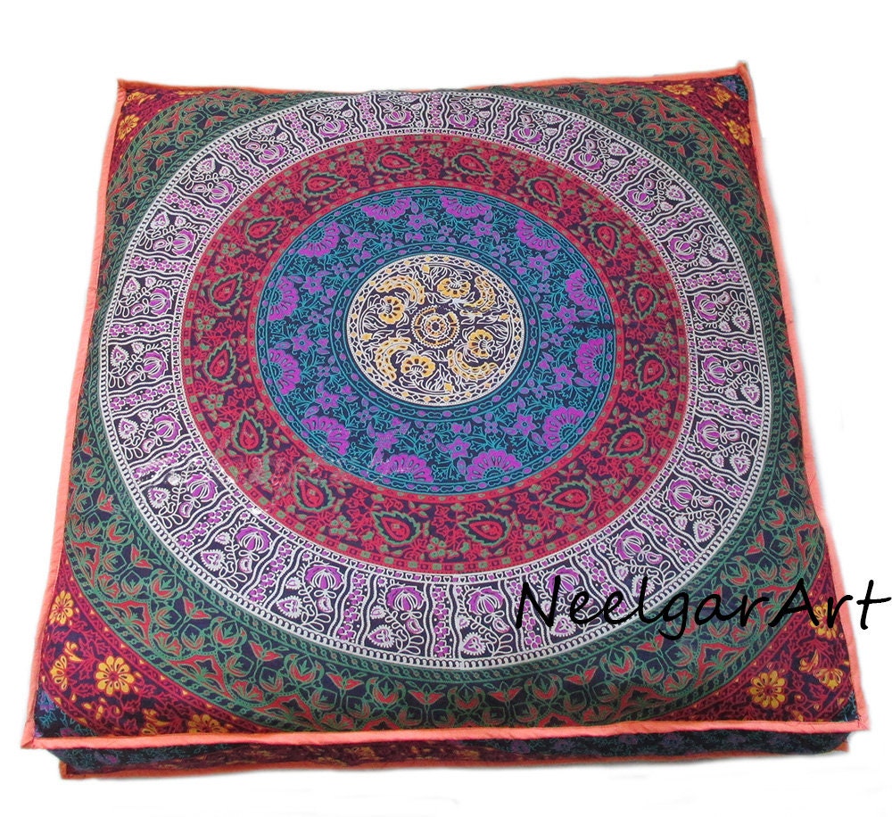35" Indian Cotton Bohemian Floor Cushion Ethnic Decorative Floor Pillow Mandala 