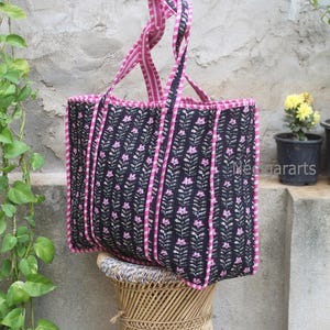 Shoulder Tote Bag Cotton Quilted Shopping Tote Bag, Stylish Durable Outdoor Bag, Grocery Bag