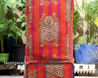 Quilted Cotton Yoga Mat Bag: Orange Tiger Print, Extra Large Tote