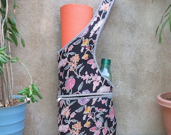 Handmade Floral Quilted Yoga Mat Bag: Indian Cotton Gym Tote