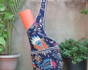 Handmade Floral Quilted Cotton Yoga Mat Bag: Stylish Gym Tote