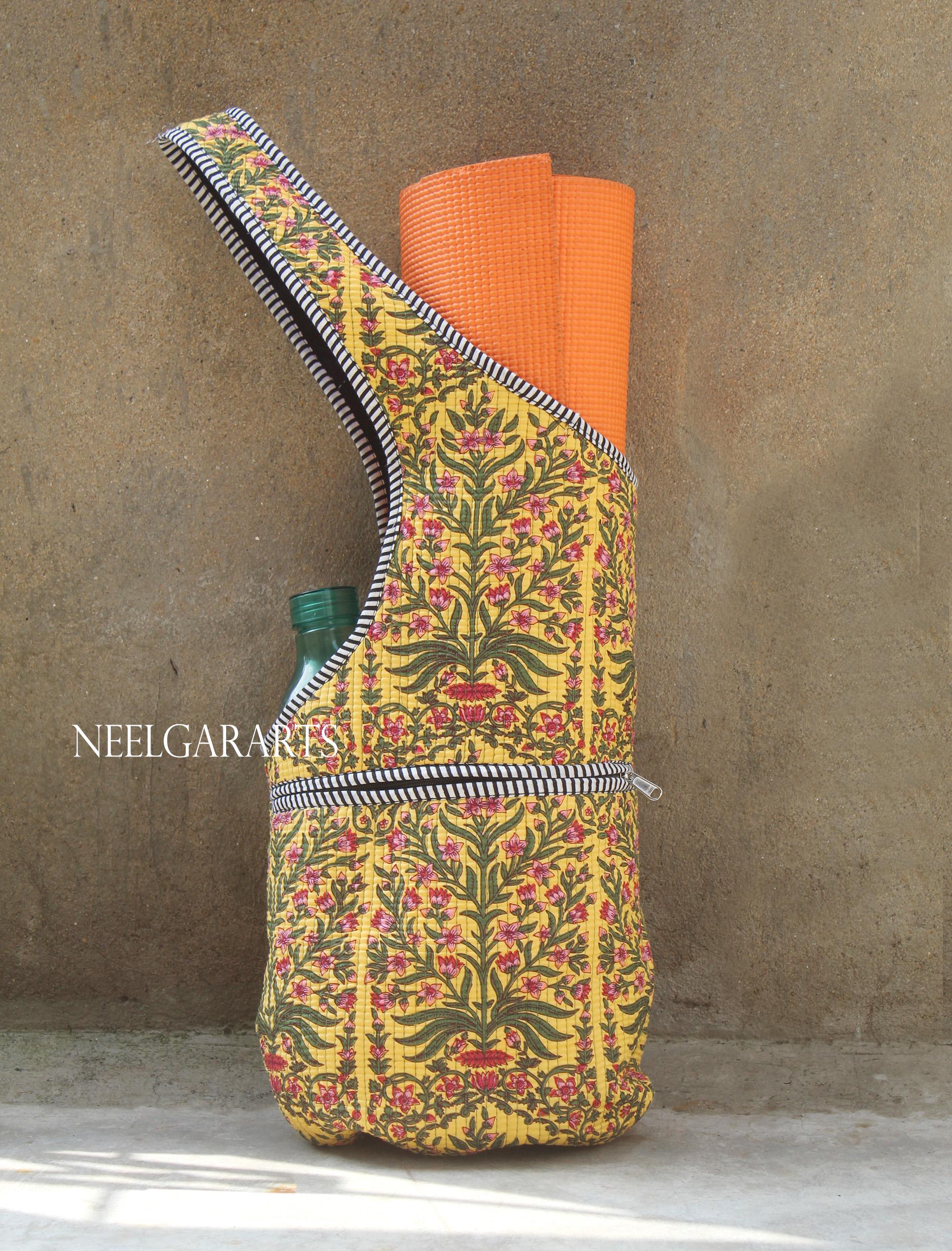 Borsa Yoga Kantha Stitch In Cotone – Porta Tappetino Con Tracolla, Fatta A Mano In India
