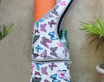 Butterfly Print Quilted Cotton Yoga Mat Bag: Large Multicolor Gym Bag