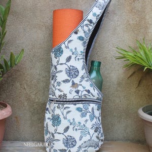 Handgjord blommig quiltad yogamattväska: Indisk bomullsväska