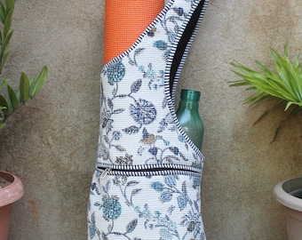 Handmade Floral Quilted Yoga Mat Bag: Indian Cotton Gym Tote