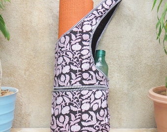 Hand Block Print Cotton Quilted Yoga Mat Bag: Floral Gym Bag