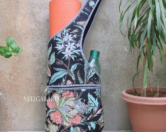 Handmade Floral Quilted Yoga Mat Bag: Multi-Color Cotton Gym Tote