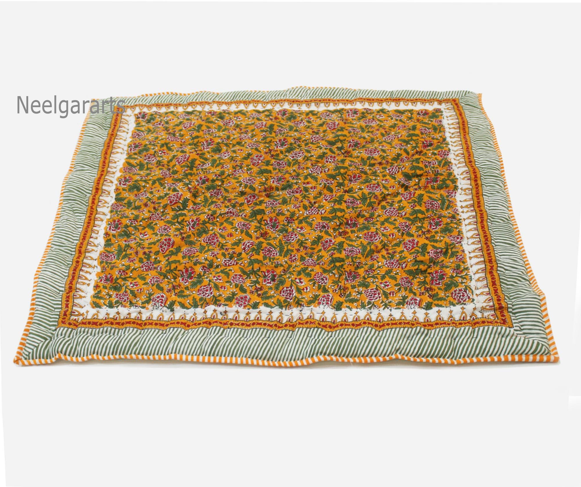 ハンドブロックプリント　ベビーキルト ハンドブロックプリントコットンベビーキルト – Jaipuri Floral Boho