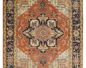 Handmade 9x12 Rust and Blue Traditional Heriz Serapi Rug TRDCP92912