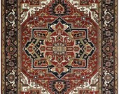 Handmade 9x12 Rust and Black Traditional Heriz Serapi Rug TRDCP84912