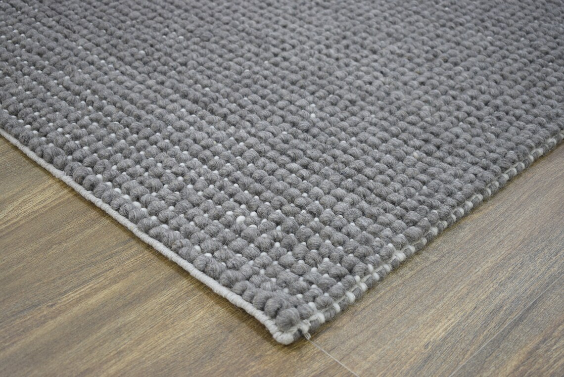 5x8 and 8x10 Large Solid Gray Chunky Wool Rug Made With Soft Etsy