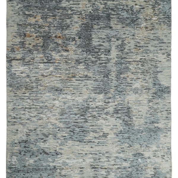 8x10 Gris et beige bambou soie et laine abstrait Haute zone basse Tapis, salon, chambre à coucher et salle à manger tapis | TRD2248