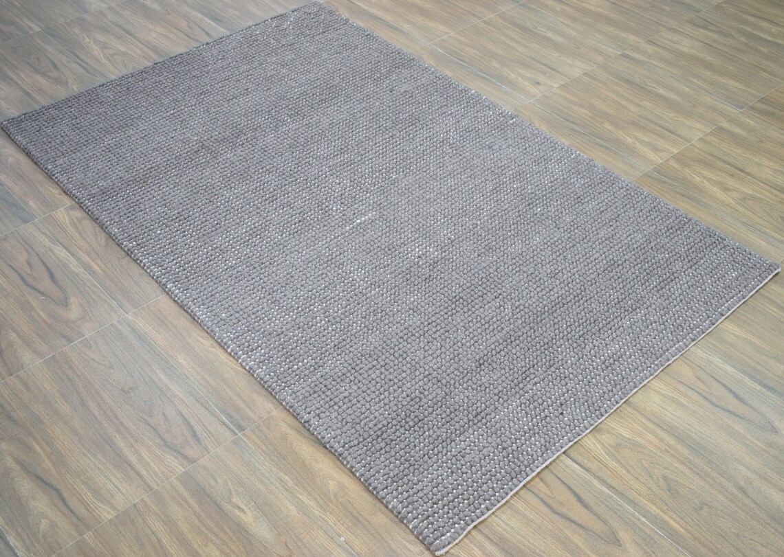 5x8 and 8x10 Large Solid Gray Chunky Wool Rug Made With Soft Etsy