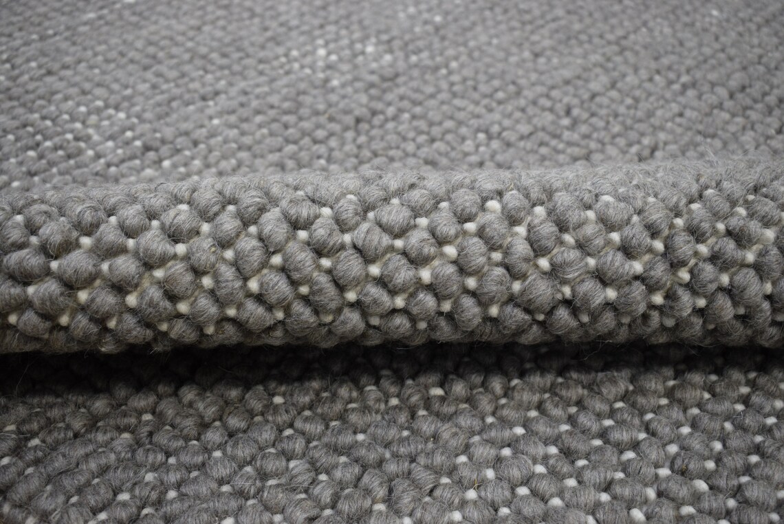 5x8 and 8x10 Large Solid Gray Chunky Wool Rug Made With Soft Etsy