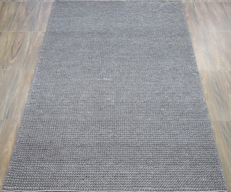 5x8 and 8x10 Large Solid Gray Chunky Wool Rug made with soft Etsy