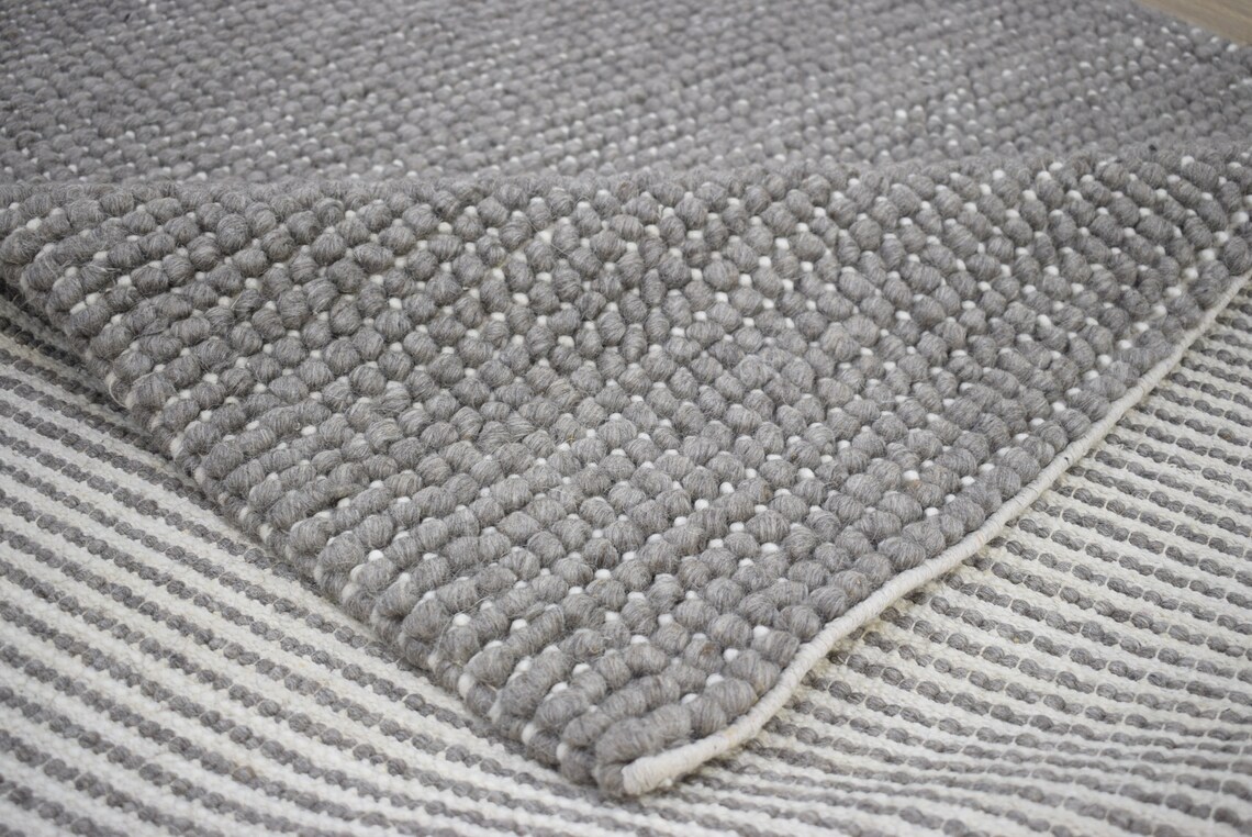 5x8 and 8x10 Large Solid Gray Chunky Wool Rug Made With Soft Etsy