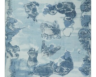 8x10 Ivory, Aqua and Blue Modern Abstract Handmade Wool and Art Silk Area Rug | AE3810