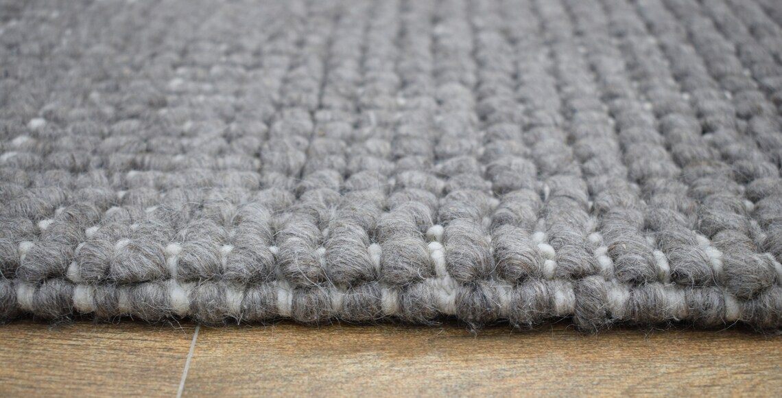 5x8 and 8x10 Large Solid Gray Chunky Wool Rug Made With Soft Etsy