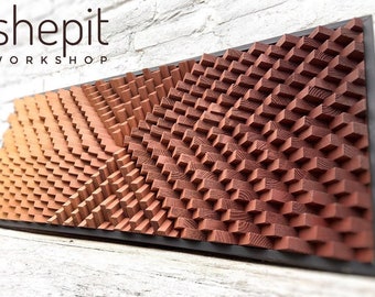 Wood Wall Art -  Burnt Orange Beige Terracotta -  Sound Diffuser Acoustic Panel - Music Room - Home Office Decor