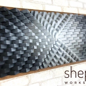 Wood Wall Art - Large Black Gray White Artwork - Parametric Sound Diffuser