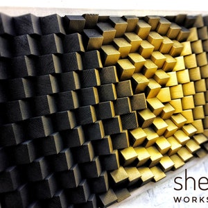 Wall Art Black Gold - Wood Wall Art - Art Deco - Wall Sculpture - Modern Abstract Wood Art - Midcentury - 3D - Sound Diffuser Panel