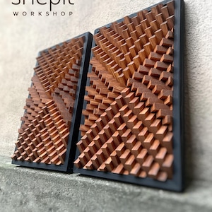 Set of 2 Acoustic Panels - Wood Wall Art - Large 3D  - Sound Dampening Diffusers - Music Room Decor - Home Office - Parametric