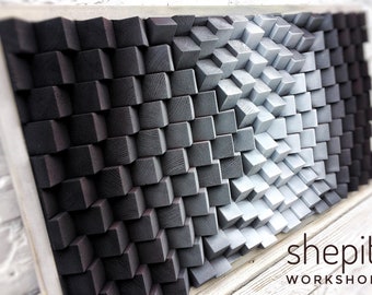 3D Wall Art - Wood Wall Art - Framed Large Art - White Black Abstract Wood Wall Art - Modern Wall Art - 3D - Sound Diffuser Panel