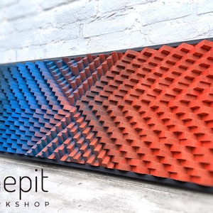 Large Wood Wall Art - Blue Orange Artwork - Geometric Art - 3D - Sound Diffuser - Acoustic Panel
