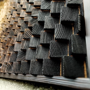 Akustisk Panel - 3D Träväggkonst - Yakisugi - Bränt Ljuddiffusor - Holz Kunst Diffusor - Musikrumspresent - Hemmabiodekor