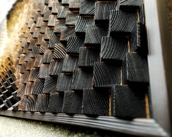 Acoustic Panel - 3D Wood Wall Art - Yakisugi - Burnt Sound Diffuser - Holz Kunst Diffusor - Music Room Gift - Home Theater Decor