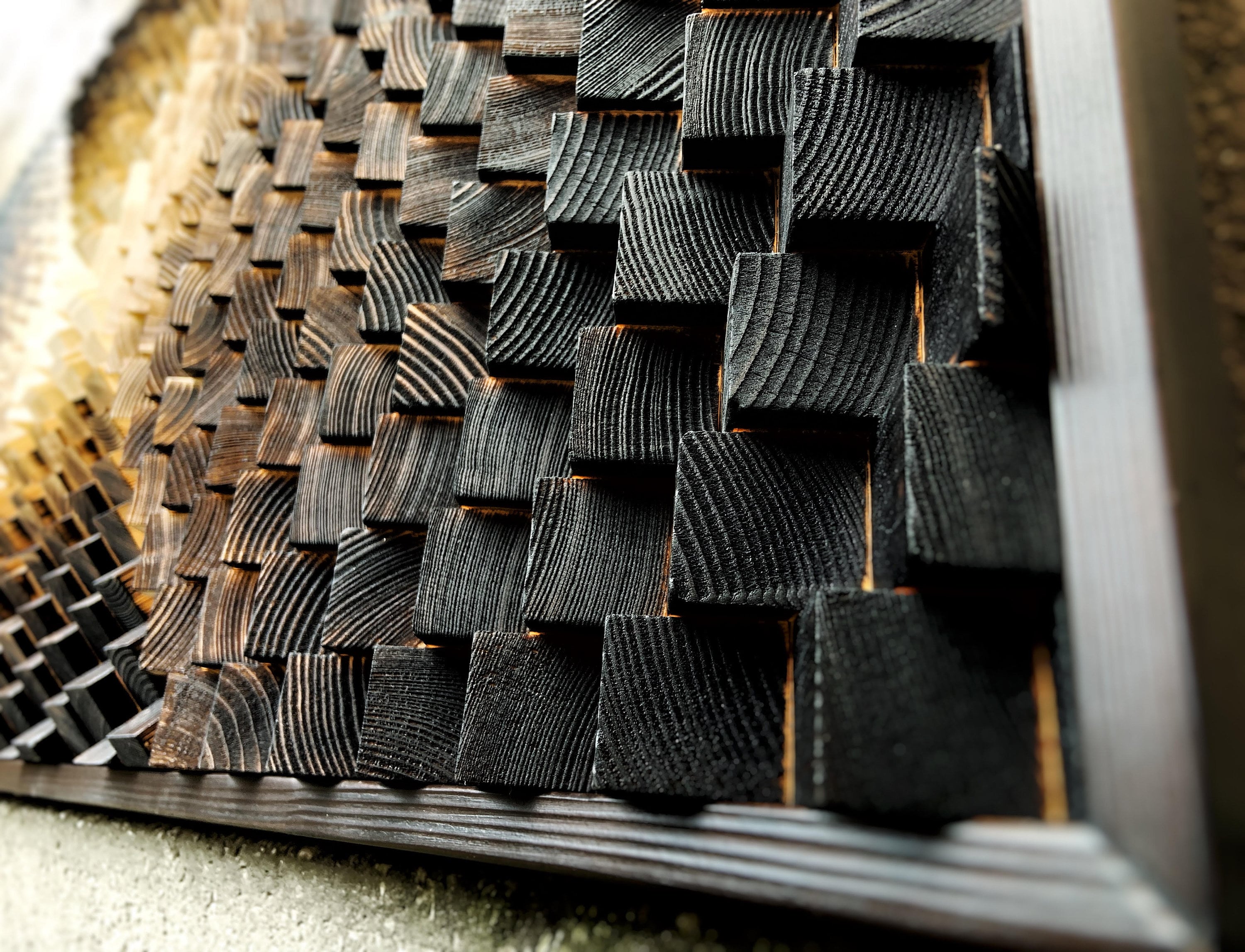 Acoustic Panel - 3D Wood Wall Art - Yakisugi - Burnt Sound Diffuser ...