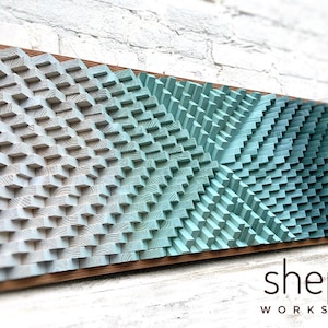 Wood Wall Art - Parametric Wall Art - Dark Blue Light Green Gray Artwork - Sound Diffuser Acoustic Panel