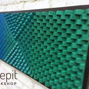 Acoustic Panel Large Wood Wall Art Blue Green Modern Abstract Artwork 3D Music Room Decor Gift Art Deco Boho Sound Diffuser image 3