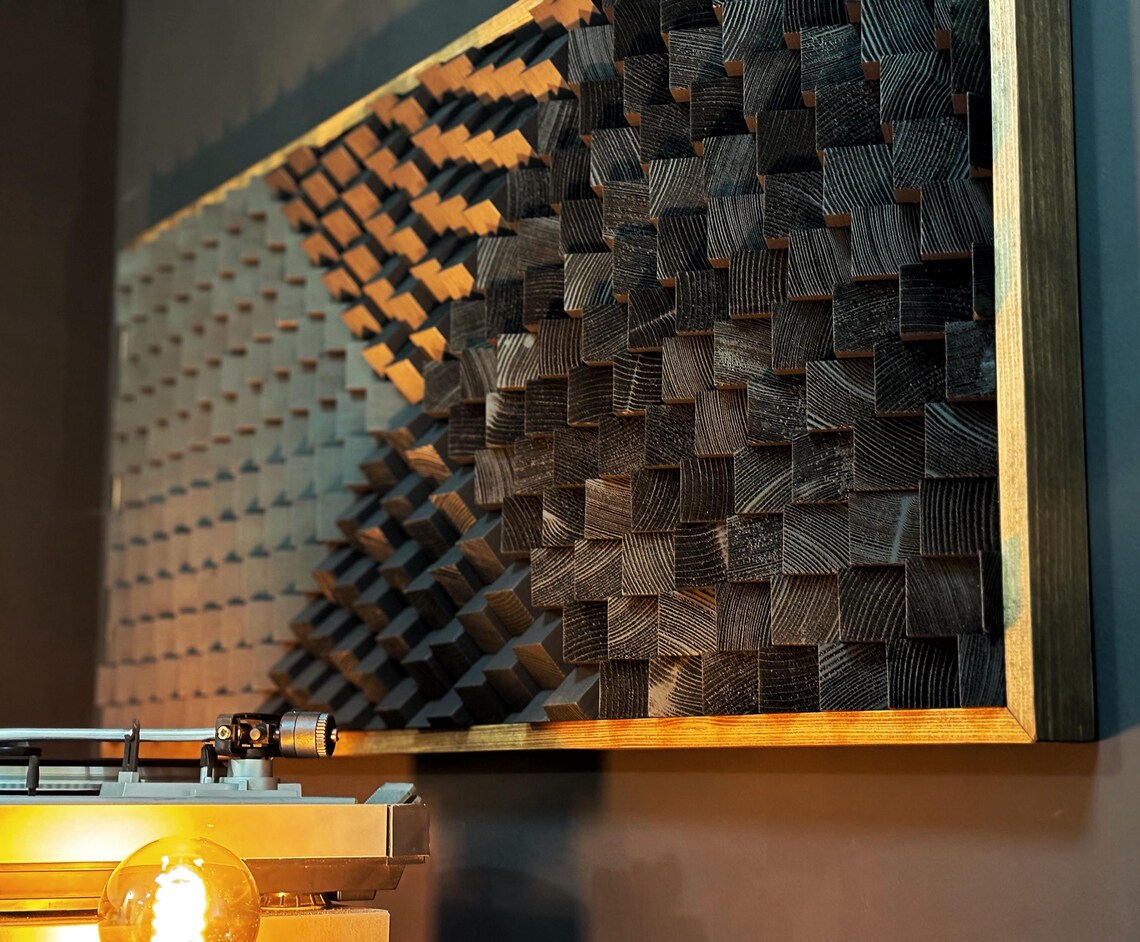 Black Sound Diffuser - Acoustic Panel - Large 3D Wood Wall Art - Music ...