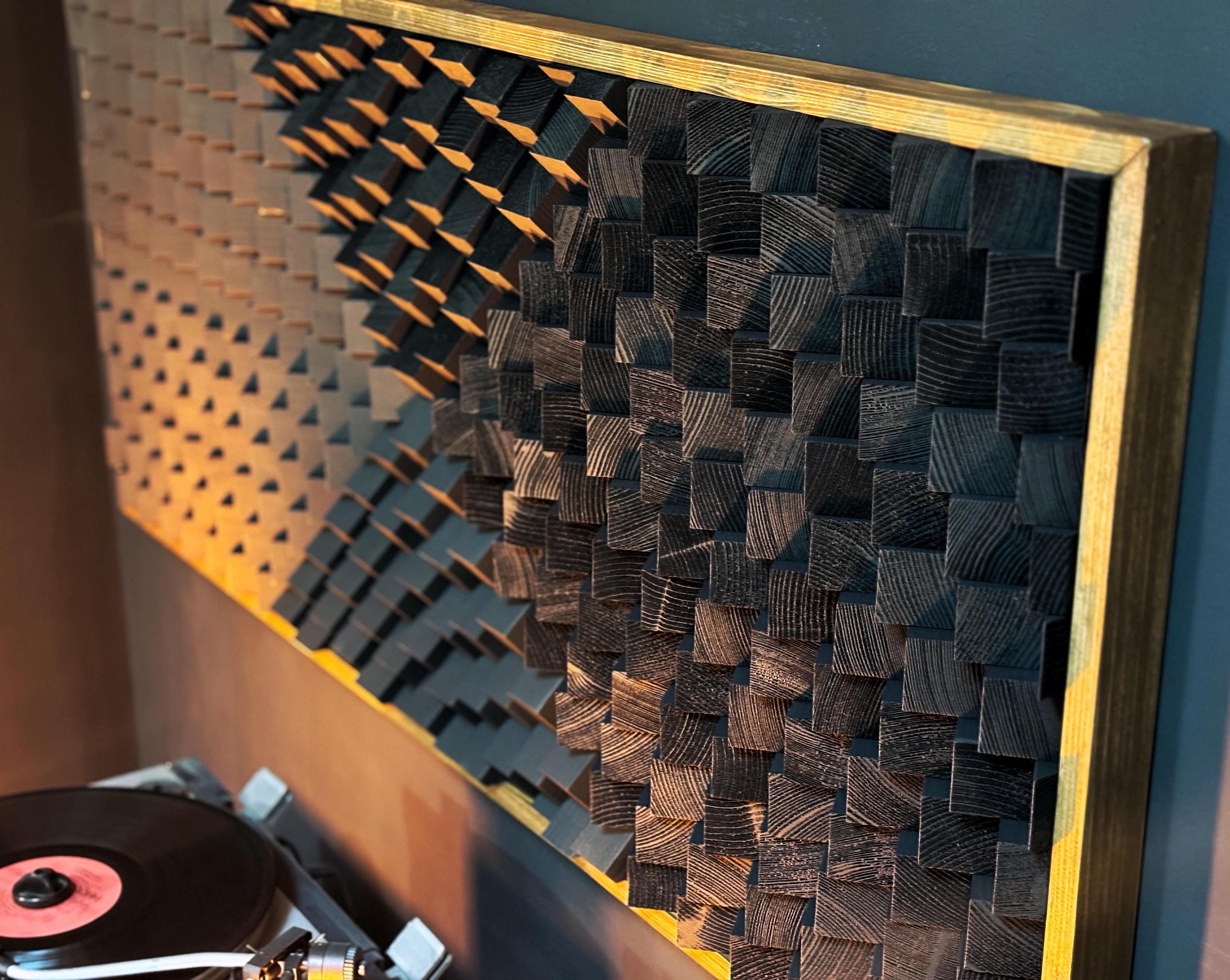 Black Sound Diffuser - Acoustic Panel - Large 3D Wood Wall Art - Music ...
