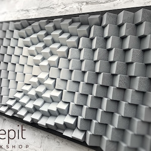 Acoustic Panel - Sound Diffuser - Large Wood Wall Art - Gray Wood Art 3D