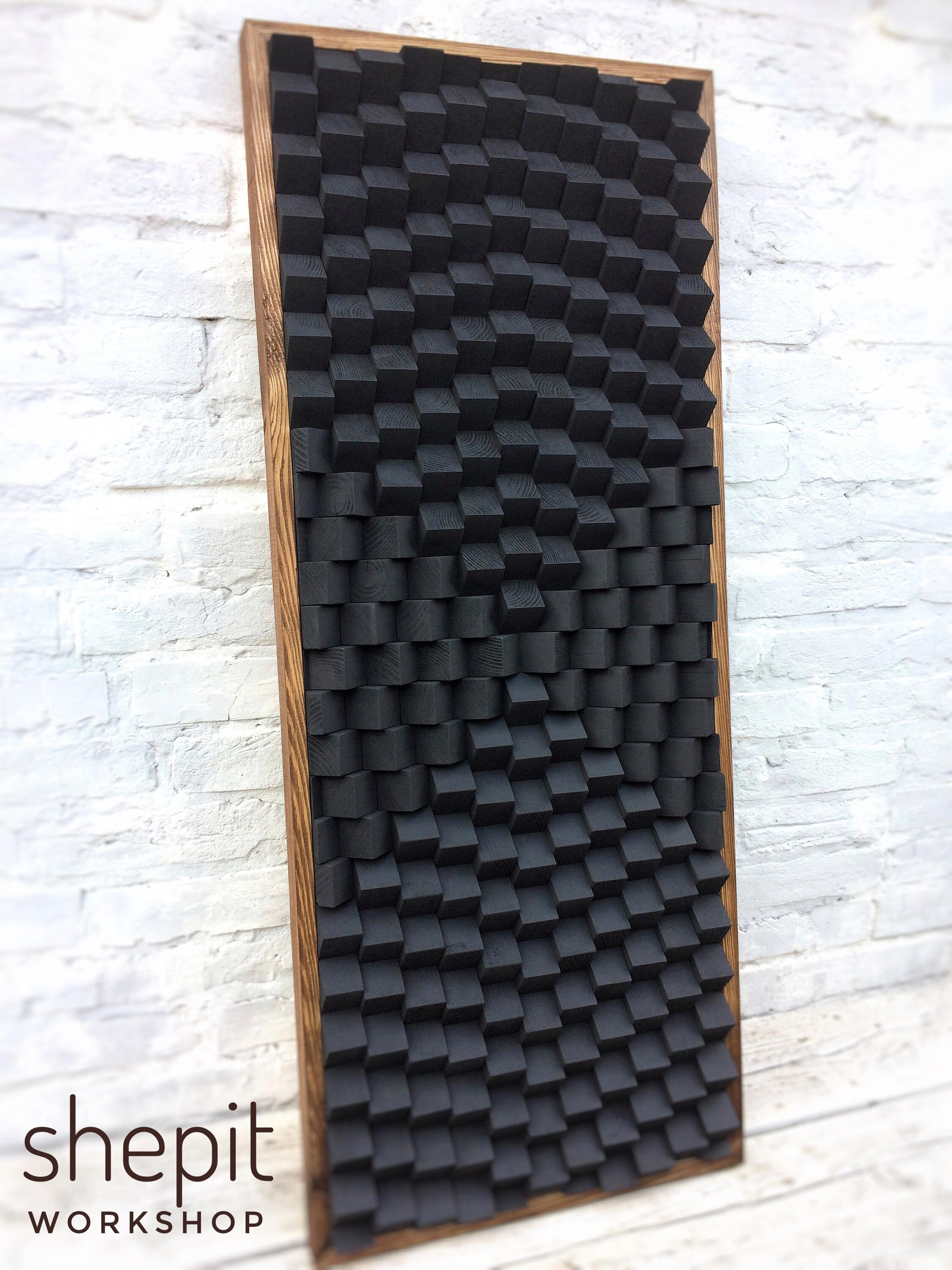 Acoustic Panel Black Sound Diffuser Large Wood Wall Art Artwork