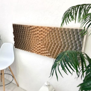 Wood Wall Art - Home Office Decor - Brown Beige Gray Artwork - 3D - Sound Diffuser Acoustic Panel - 5th anniversary