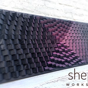 Wood Wall Art - Purple Black Artwork - Acoustic Panel Sound Diffuser