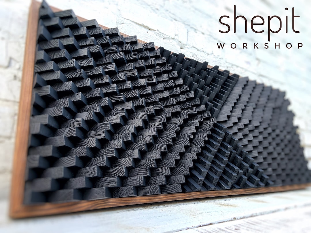 Acoustic Panel - Black Sound Diffuser - Large Wood Wall Art - 3D ...
