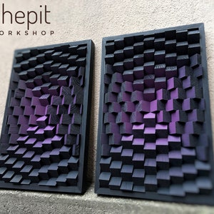 Set of 2 Wood Wall Art - Large 3D Acoustic Panels - Purple Sound Diffusers - Music Room Decor - Home Office - Parametric Decor