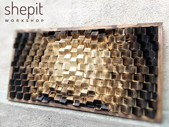 Wood Wall Art - Yakisugi - Burnt Artwork - Natural Geometric