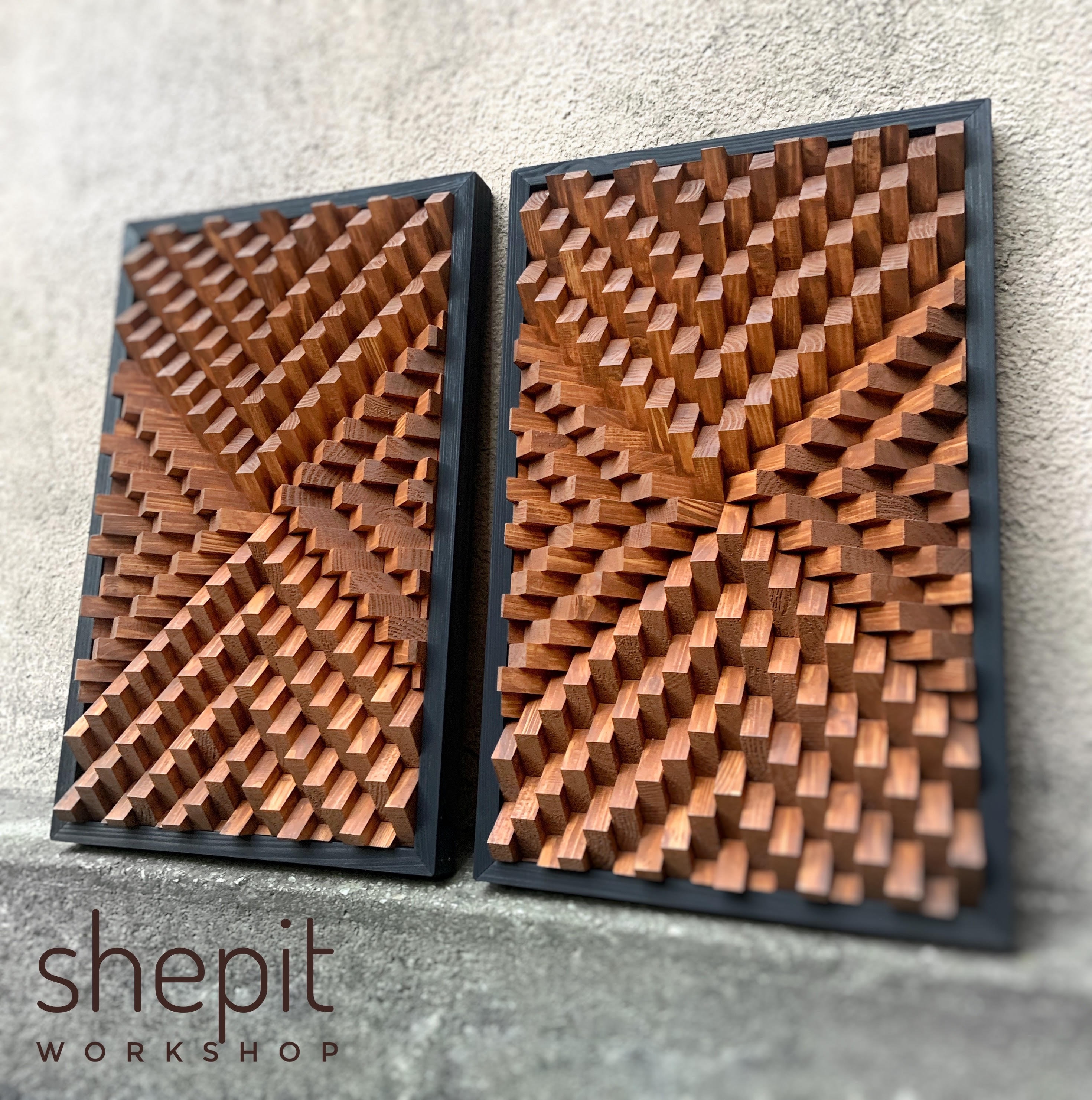 Set of 2 Acoustic Panels - Wood Wall Art - Large 3D - Sound Dampening ...