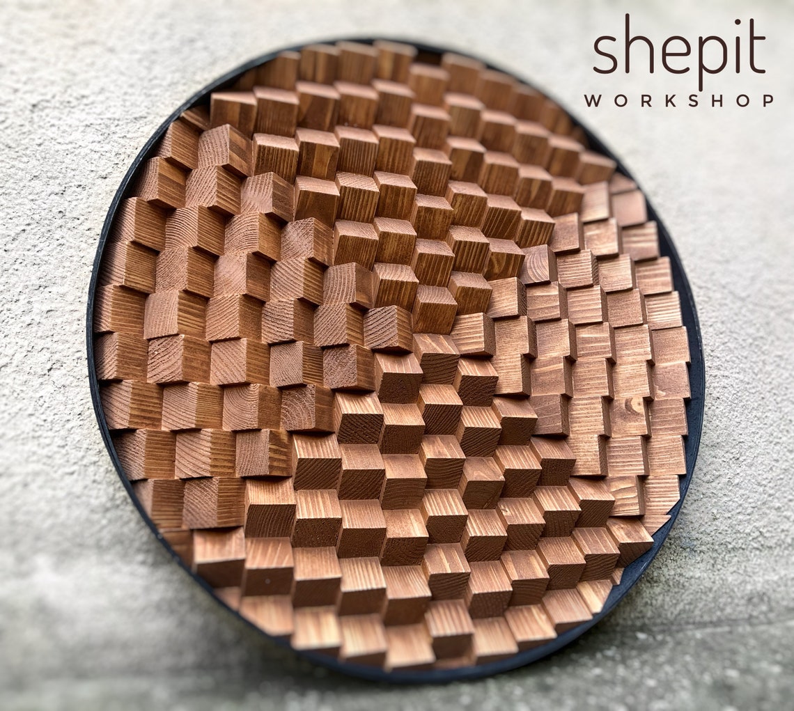 Round Wood Wall Art Circle Wall Decor Geometric 3D Etsy